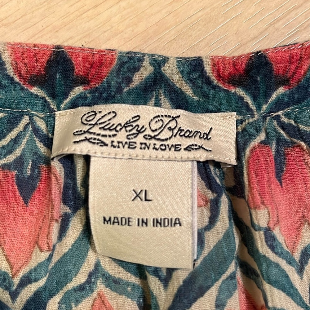 Lucky Brand Popover Blouse Top Boho Floral 3/4 Sleeve Size XL - Picture 3 of 8